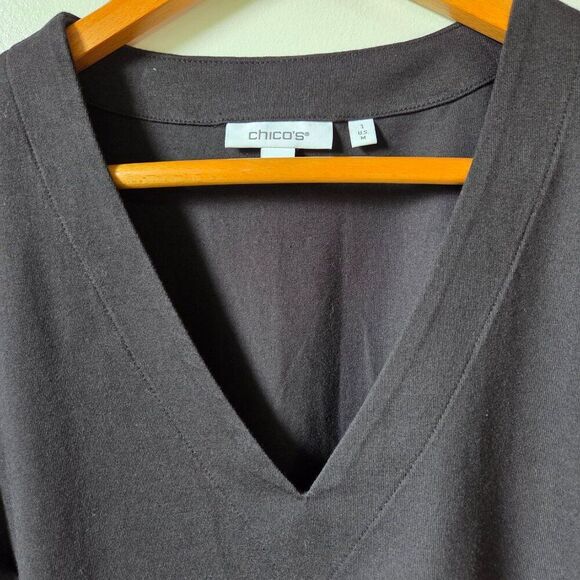 EUC LIKE NEW CHICO'S BLACK V NECK PUFFED LONG SLEEVES TOP SIZE 1 / US M WOMENS - Picture 12 of 16